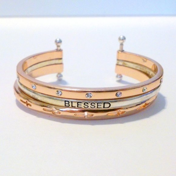 BCBG Rose Gold Tone BLESSED Cuff Bracelet - Picture 1 of 4